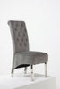 Grey Plush Velvet Lion Knocker Back Accent Dining Chair Chrome Legs