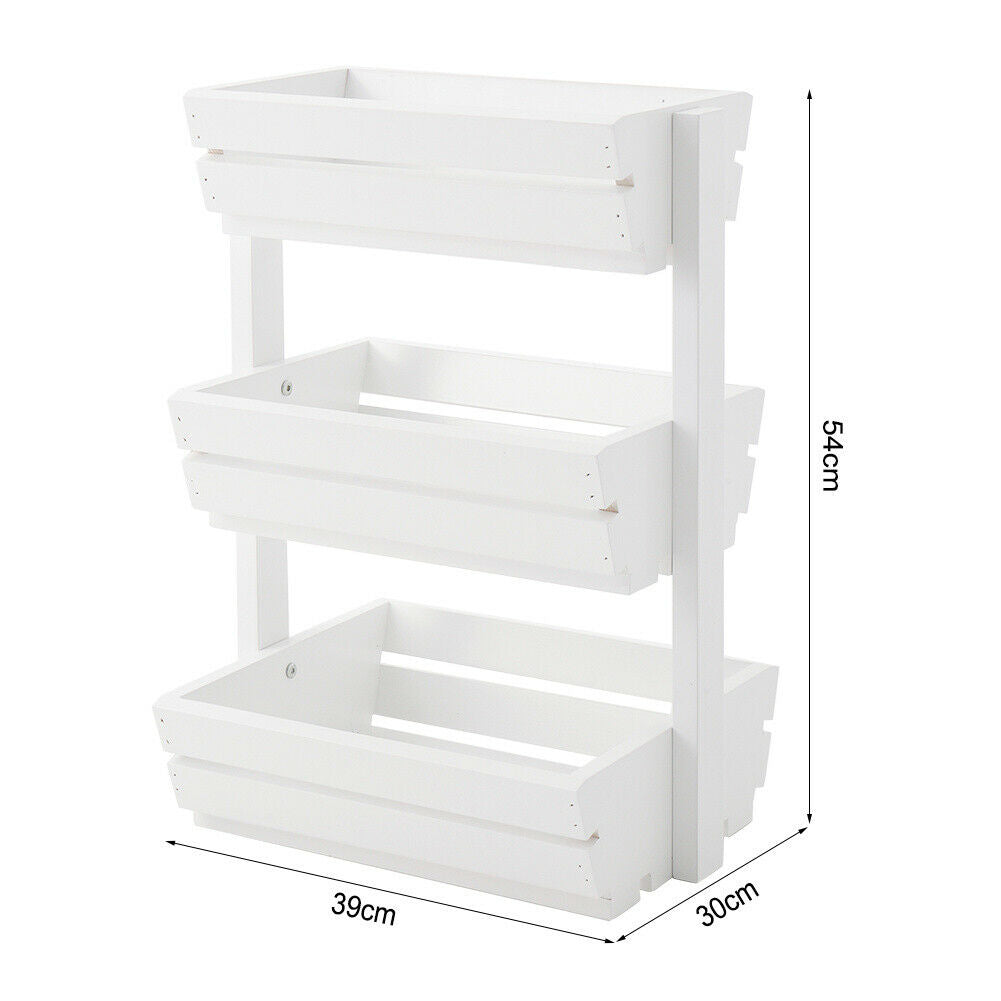 Wooden Natural/White Vegetable Fruit Basket Stacking Container Storage Shelf NEW