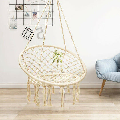 Hanging Hammock Swing Chair Handmade Rope Macrame Hammock Seat Outdoor Indoor
