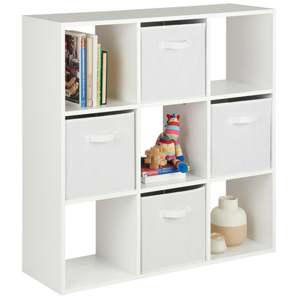 Hartleys White 9 Cube Shelving Unit Furniture Shelves & 4 Fabric Storage Boxes