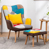 Upholstered Patchwork Armchair Padded Seat Wingback Chair Lounge Sofa Footstool