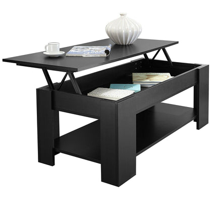 Black Wooden Coffee Table With Storage Lift Top Up Drawer Living Room Furniture