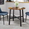 Industrial Dining Table Rustic Brown Round X Shape Black Metal Legs Kitchen Unit