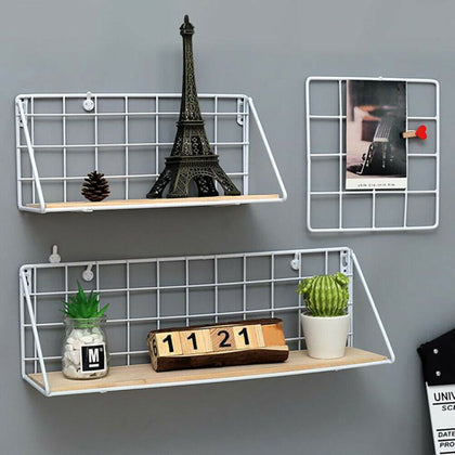 Industrial Wall Mounted Metal Wire Shelf Unit Floating Shelves Wood Storage Rack
