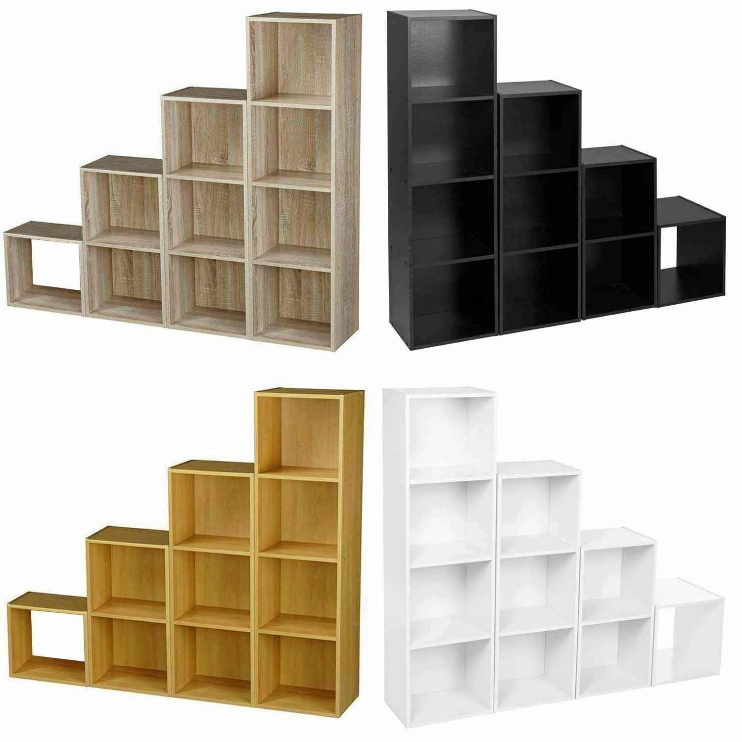 New Cube 2 3 4 Tier Wooden Bookcase Bookshelf Storage Shelf Unit Display Stand