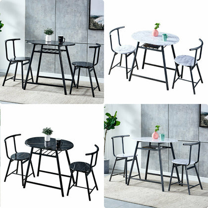 Dining Table and 2 Chairs Set Garden Furniture 2 Seater Bistro Set Marble Look