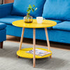 2 Tier Round Sofa Side End Corner Table Wooden Legs LivingRoom Kitchen Yellow