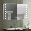 Bathroom Anti-Fog LED Illuminated Mirror With Clock Shaver Socket Horizontal