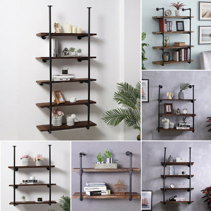 Industrial Iron Pipe Shelf Bracket Vintage Retro Wall Mounted Shelving Bookshelf