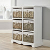 White Wooden 6 Drawer Chest Storage Unit Willow Wicker Baskets Organiser Hallway