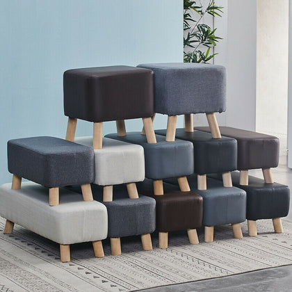 Faux Leather PU Footstool Ottomans Foot Rest Living Room Wood legs Sofa