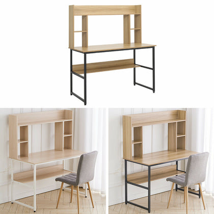 Computer Study Table Home Office Desk with Storage Bookacase Wooden Metal Frame