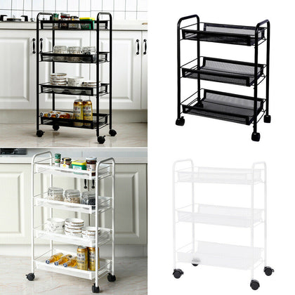 3/4 Tier Rolling Cart Kitchen Bathroom Storage Trolley Rack Metal Mesh Shelf