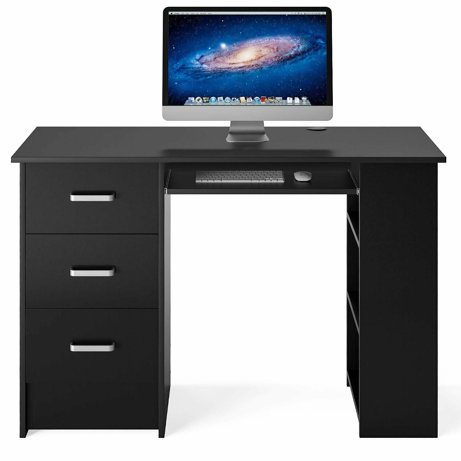 110cm Computer Table 110cm Computer Desk PC Table Workstation w/ 3 Shelf & Drawers Black ...