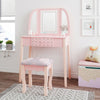 Pink Dressing Table Makeup Vanity Desk Drawers W/ LED Lights Mirror & PU Stool
