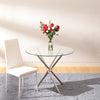 Modern Kitchen Metal Dining Chairs Round Glass Dining Table Set Black / White
