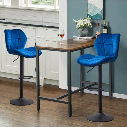 2pcs Breakfast Velvet Bar Stools Swivel Gas Lift Rest Chair Kitchen Barstool New