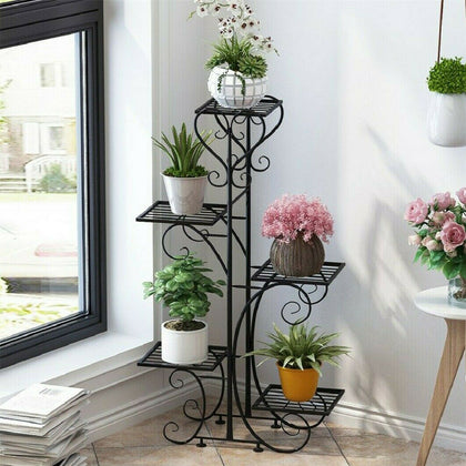 Patio Balcony Metal Heavy Duty Plant Stand Shelf 5-Flower Pot Rack Holder Black