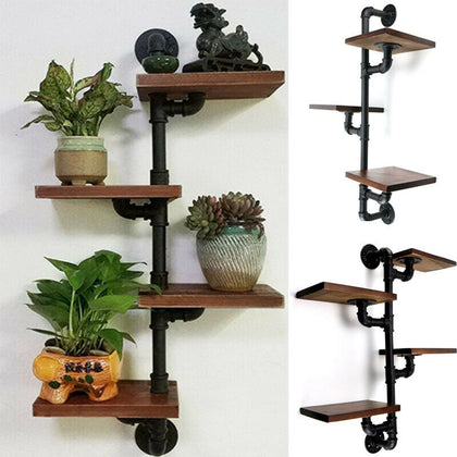 Wooden Hanging Shelf Wall Mounted Floating Shelf Storage Rustic 3/4/5 Tiers XY