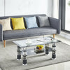 Modern Coffee Table Rectangle Tempered Glass Floral Luxury w/ Shelf Living Room