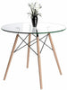 Modern Round Tempered Glass Kitchen Table with Solid Wood Leg & Metal Frame 80cm