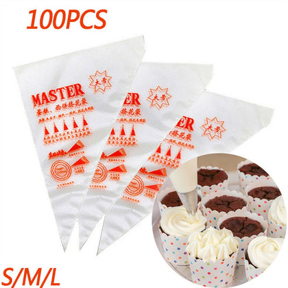 100 Easy Grip Piping Bags Disposable Icing Pastry Cupcake Baking Bags Tear-Proof