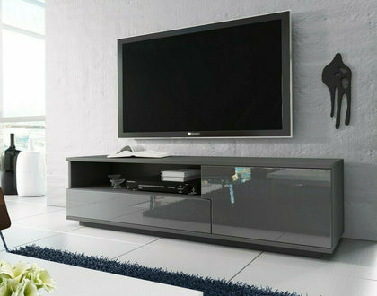 Modern GREY GLOSS FRONT TV Cabinet Stand Media Entertainment Unit 138cm Muza