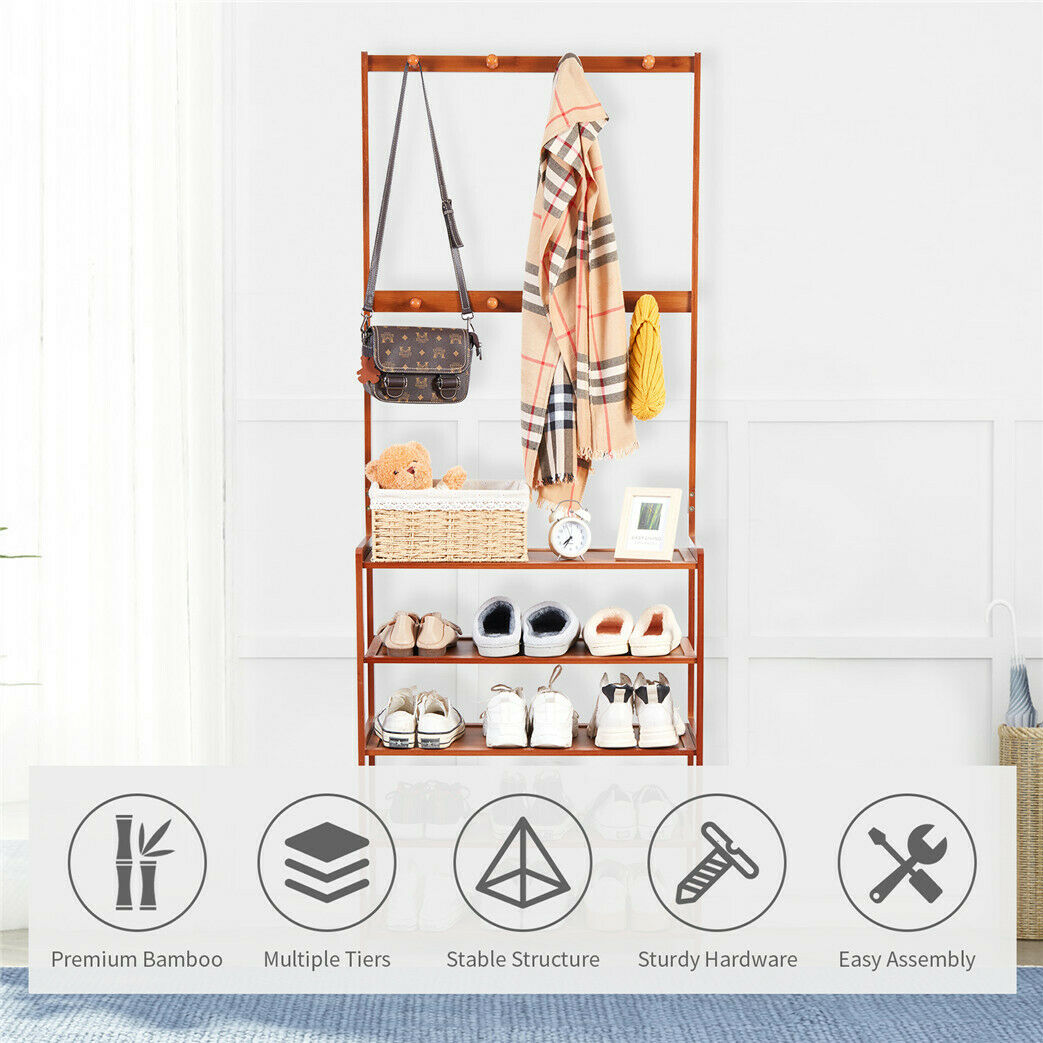 180cm Clothes Rail Hanging Rack Shelf Entryway Shoe Organizer Stand Multi Tier
