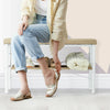 Hallway Bench With Padded Seat Shoe Rack Upholstered Storage Shelf Beige/White