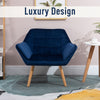 Luxe Velvet Chair Armchair w/ Wide Slanted Accent Back Wood Legs Blue