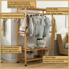 3-Tire 2 in 1 Heavy Duty Garment Rail Clothes Rack Stand Bamboo Suit Dress Shelf