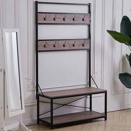 Coat Stand Hallway Shoe Rack Hat Coat Hanger Shelf Storage Rack Vintage Wooden
