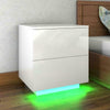 High Gloss Bedside Table Nightstand Cabinet 2 Drawers RGB LED Light Modern White