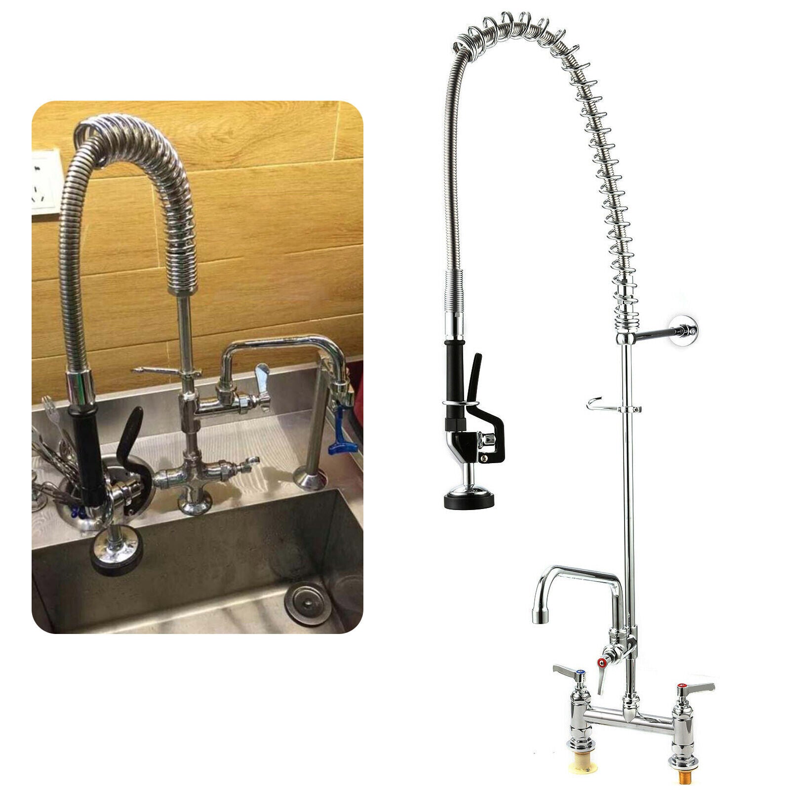 Kitchen Rinse Faucet Commercial Kitchen Pre-Rinse Tap Faucet Spray Arm Takeaway w/ 7