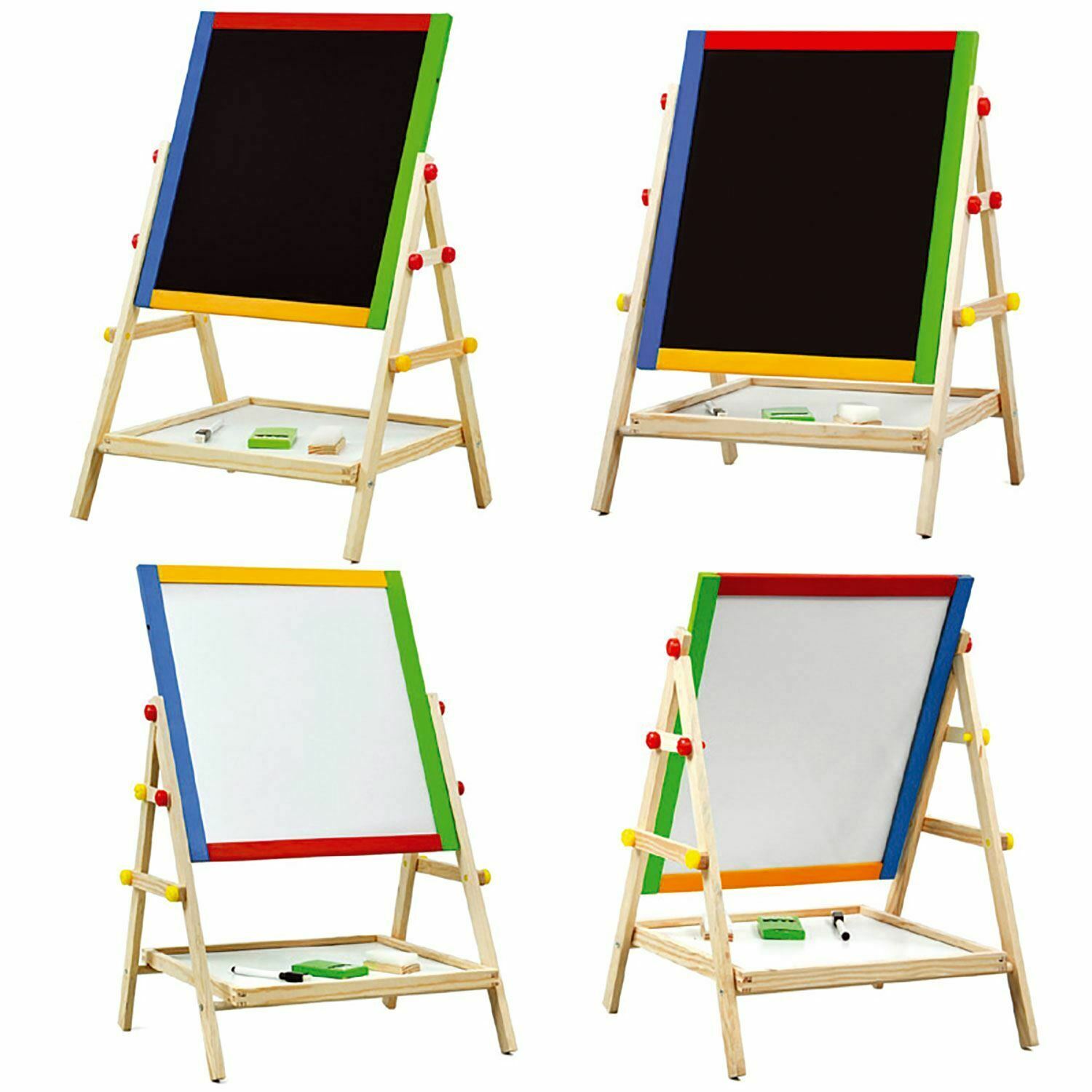 Wooden 2 in 1 Kids Easel Chalk Drawing Board Blackboard and Whiteboard  Children