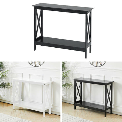 Wooden Console Table 2 Tier Hallway Living Room Side Table Storage Bottom Shelf
