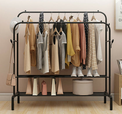 Heavy Duty Double Clothes Rail Garment Hanging Rack Display Stand Storage Shelf