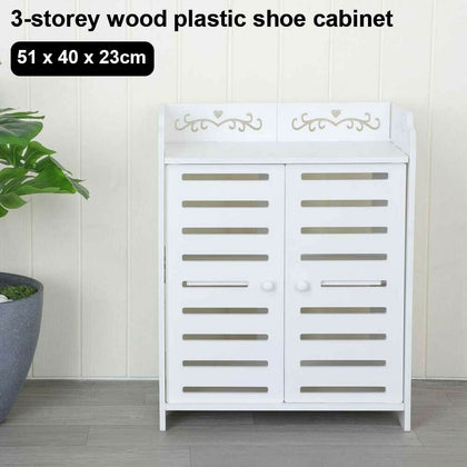 3 Tier Shoes Storage Cabinet White Door Organiser Shelf Rack Stand Unit New