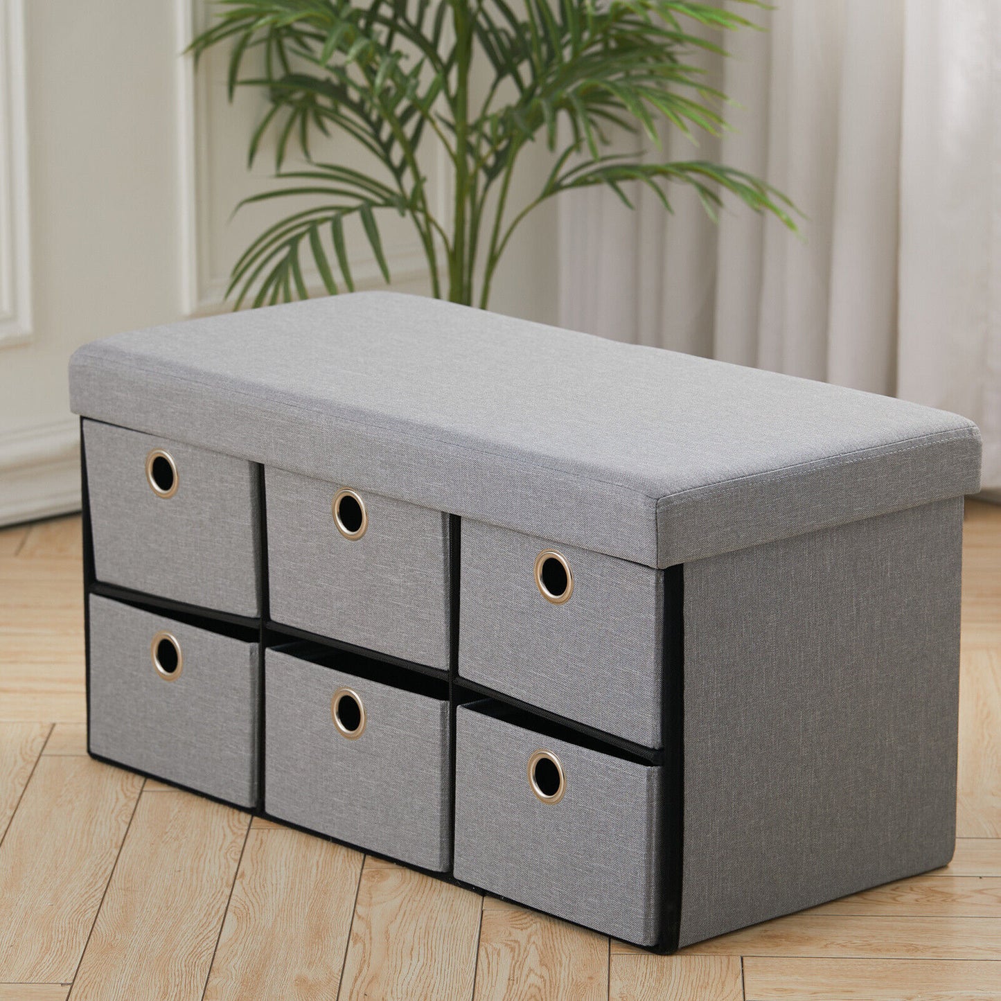 Linen Storage Stool Trunk Ottoman Pouffe Seat Footstool Chair Rect Box ChestGrey