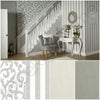 GLITTERATI PLATINUM SILVER WHITE WALLPAPER BY ARTHOUSE - SCROLL, STRIPE, PLAIN