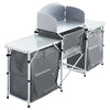 Portable Camping Kitchen Stand Storage Unit BBQ Cooking Station Table Windshield