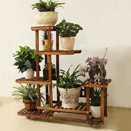 5 Tier Wooden Plant Flower Pot Display Stand Shelf Storage Rack Outdoor Indoor