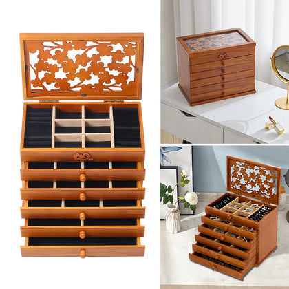 Retro Wooden Jewellery Box Vintage Trinket Chest Large Storage Drawers Cabinet