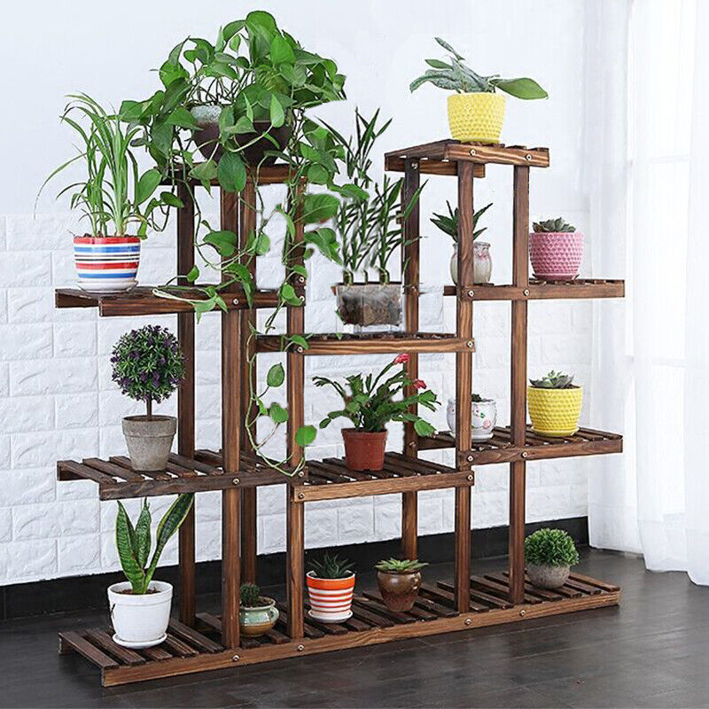 Rectangular Multi-Tiered Solid Wood Plant Flower Stand Heavy Duty Disp ...