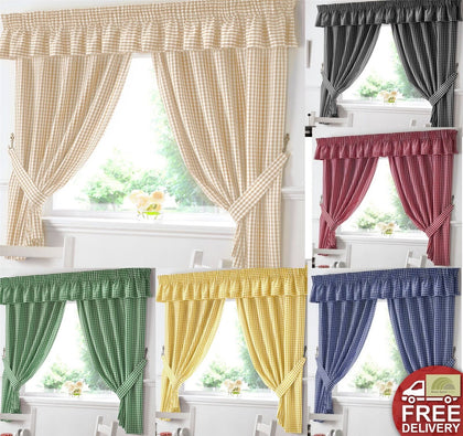 Gingham Kitchen Curtains OR Matching Pelmet (Valance) Ready Made Many Sizes