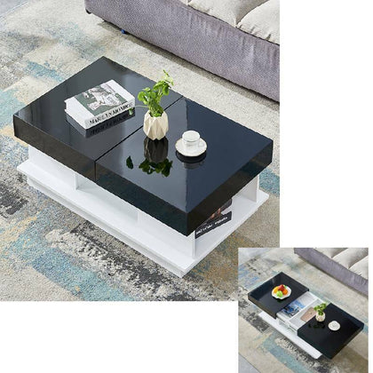 Sliding Top High Gloss Coffee Table Storage Unit Modern Solid Design Living Room