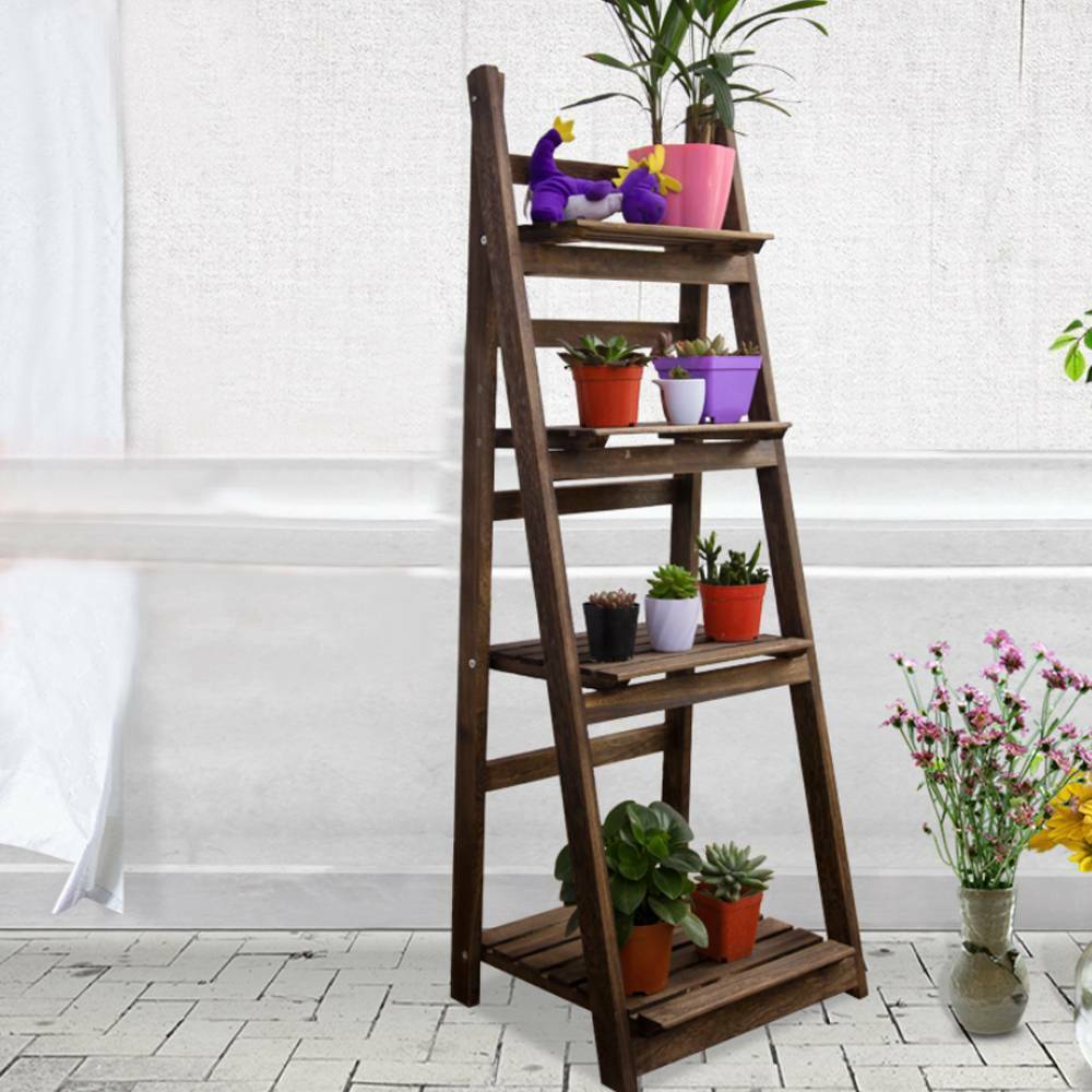 4 Tier Ladder Book Shelf Bookcase Garden Flower Plant Pot Display Rack Wooden