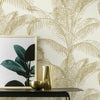 Pandore Palm Leaves Wallpaper Textured Rasch 406818 White / Gold