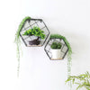 2x Hexagon Wall Shelf Unit Wooden & Black Metal Wall Mounted Decorative Shelving
