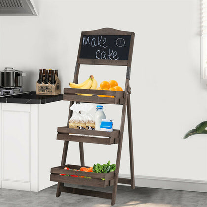 3Tier Wooden Kitchen Spice Rack Free Standing Jars Shelf Organiser w/ Chalkboard